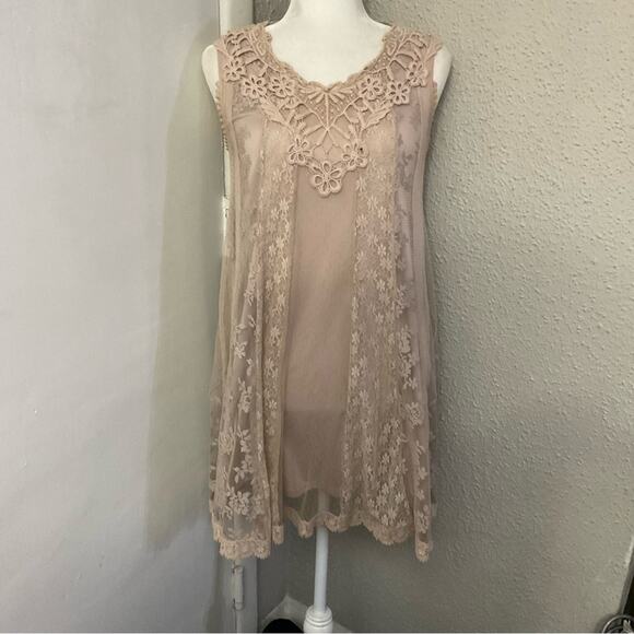 Altar’d State Blush Lace Overlay Dress M Lined S Boho Cottagecore Coquette Girl - Picture 1 of 10